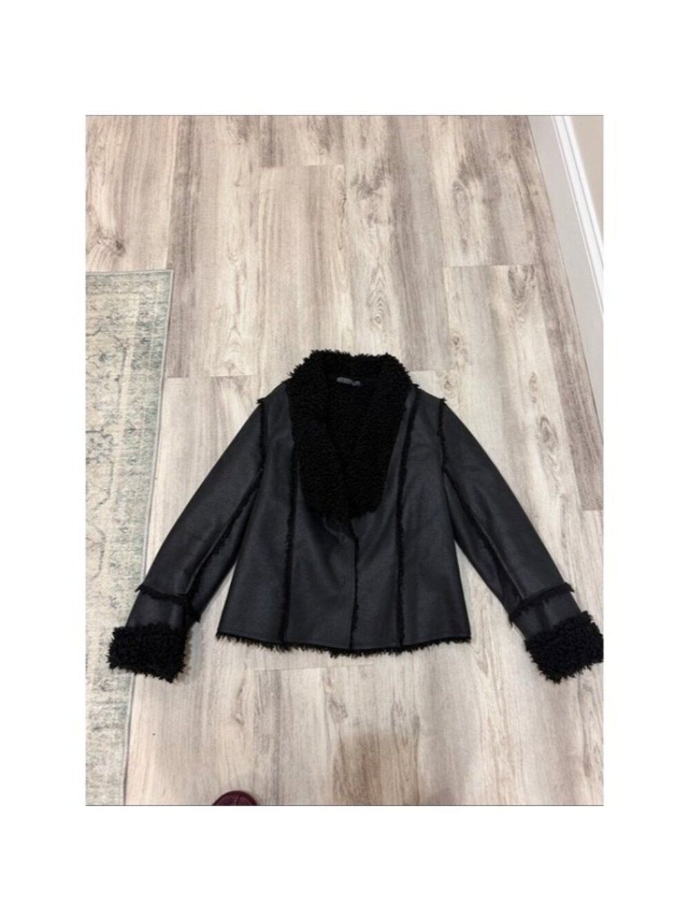 Black Faux Shearling Trim Jacket - Women SIZE SMALL